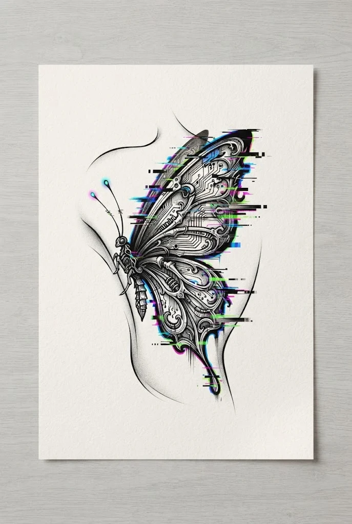 Glitch Art Cyber-Goth Butterfly Tattoo Designs for Females — butterfly tattoo ideas for women style outfit
