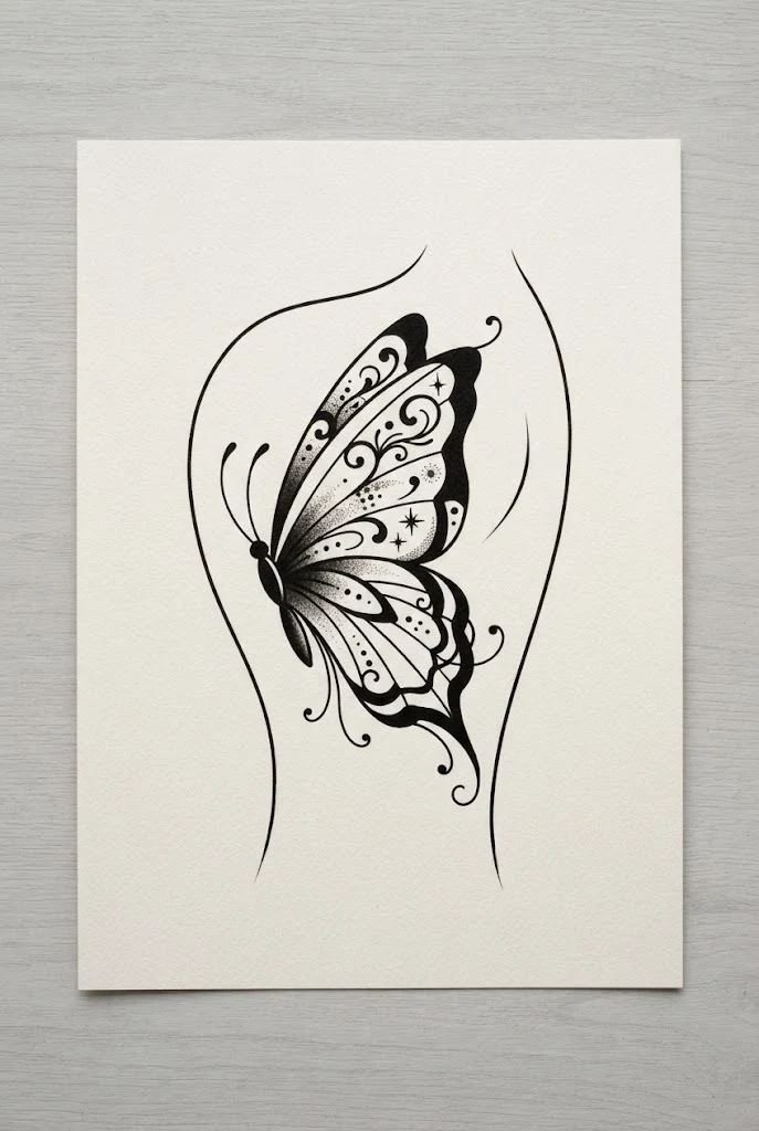 Simple Flash-Style Blackwork Butterfly Tattoo Ideas for Women — butterfly tattoo ideas for women style outfit