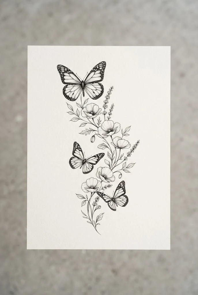 Nape Elegance and Spine Flow — butterfly tattoo on ribs style outfit