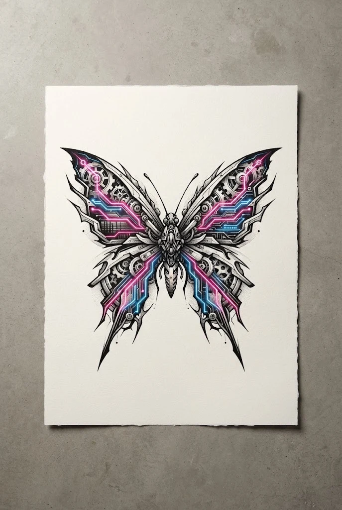 Neon Cyberpunk Stomach Accent — butterfly tattoo waist style outfit