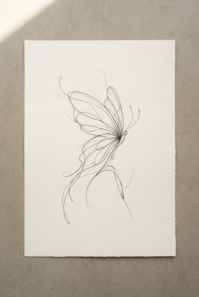 Abstract Line-Art Stomach Flank — butterfly tattoo waist style outfit