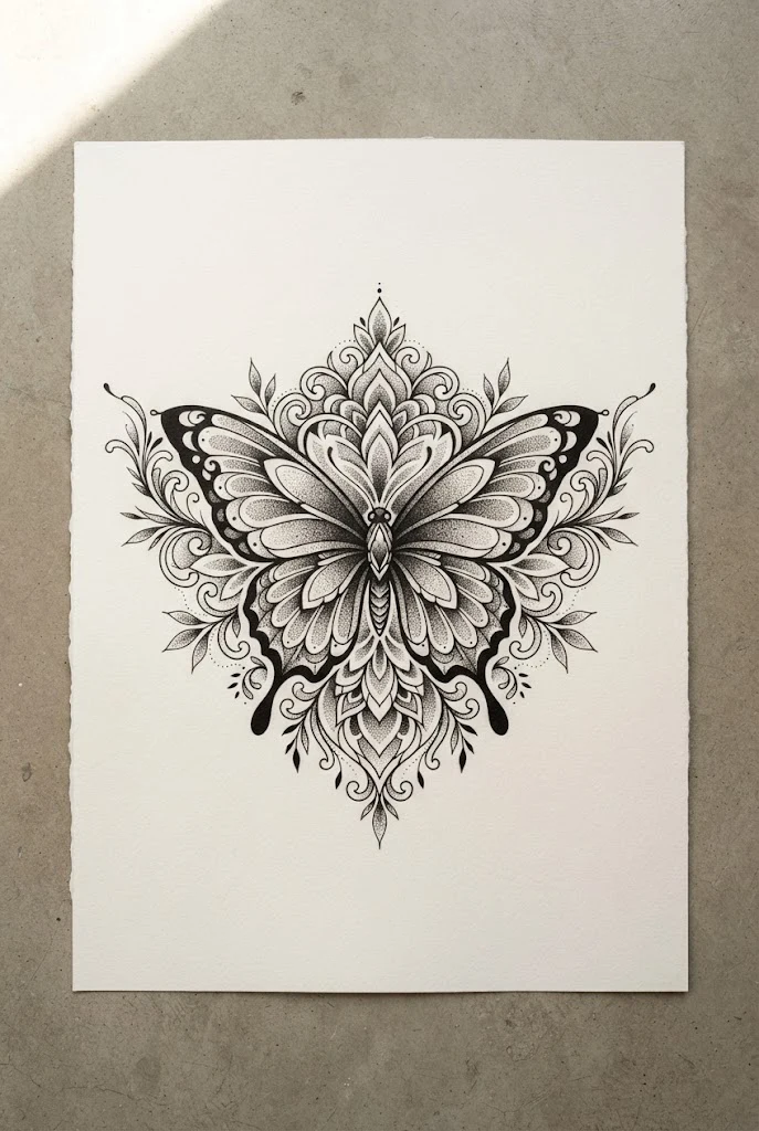 Dotted-Work Ornamental Stomach Span — butterfly tattoo waist style outfit
