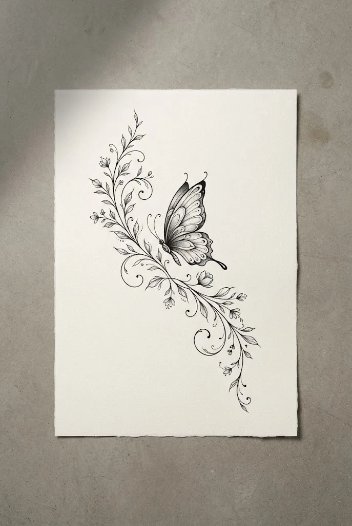 Botanical Vine and Butterfly Side Waist — butterfly tattoo waist style outfit