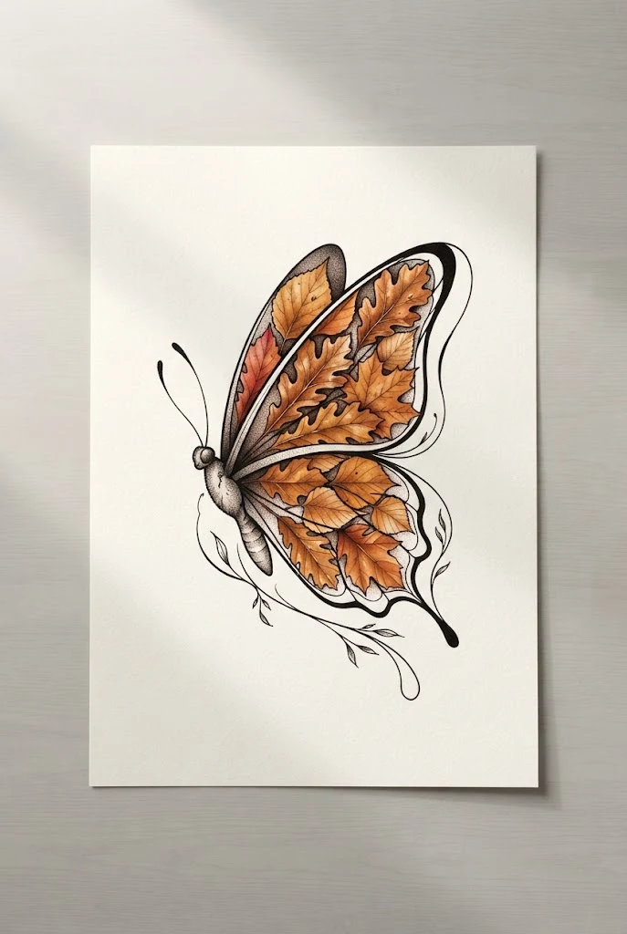 Autumn Amber and Copper Leaf Wing Art — butterfly tattoo with color style outfit