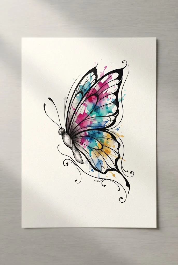 Watercolor Splash Butterfly Tattoo with Colors — butterfly tattoo with color style outfit