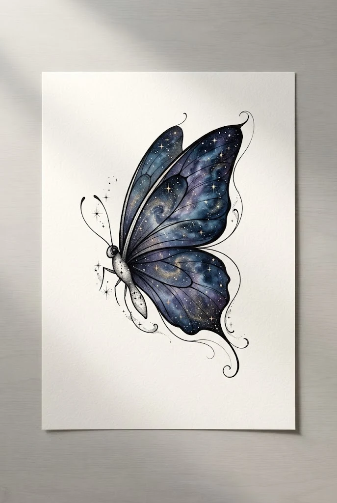Cosmic Nebula Stardust Ink — butterfly tattoo with color style outfit