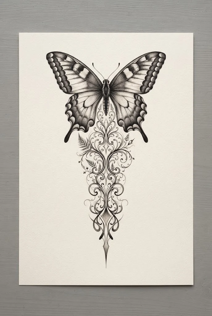 Majestic Swallowtail Spine Masterpiece — butterfly wings back tattoo style outfit