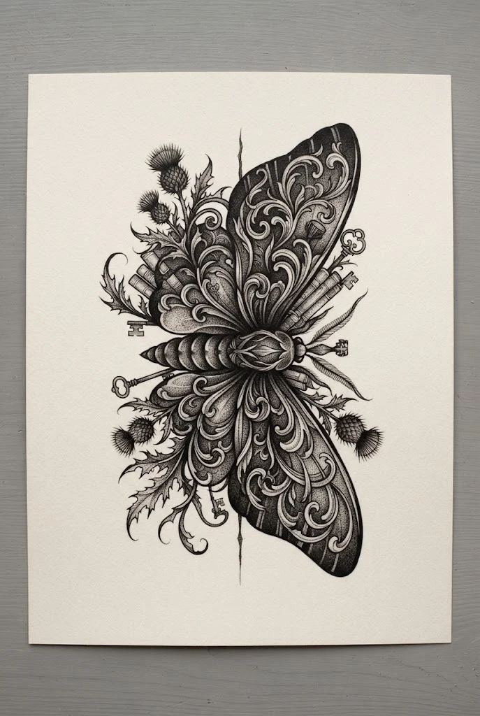 Dark Academia Moth and Thistle Wings — butterfly wings back tattoo style outfit