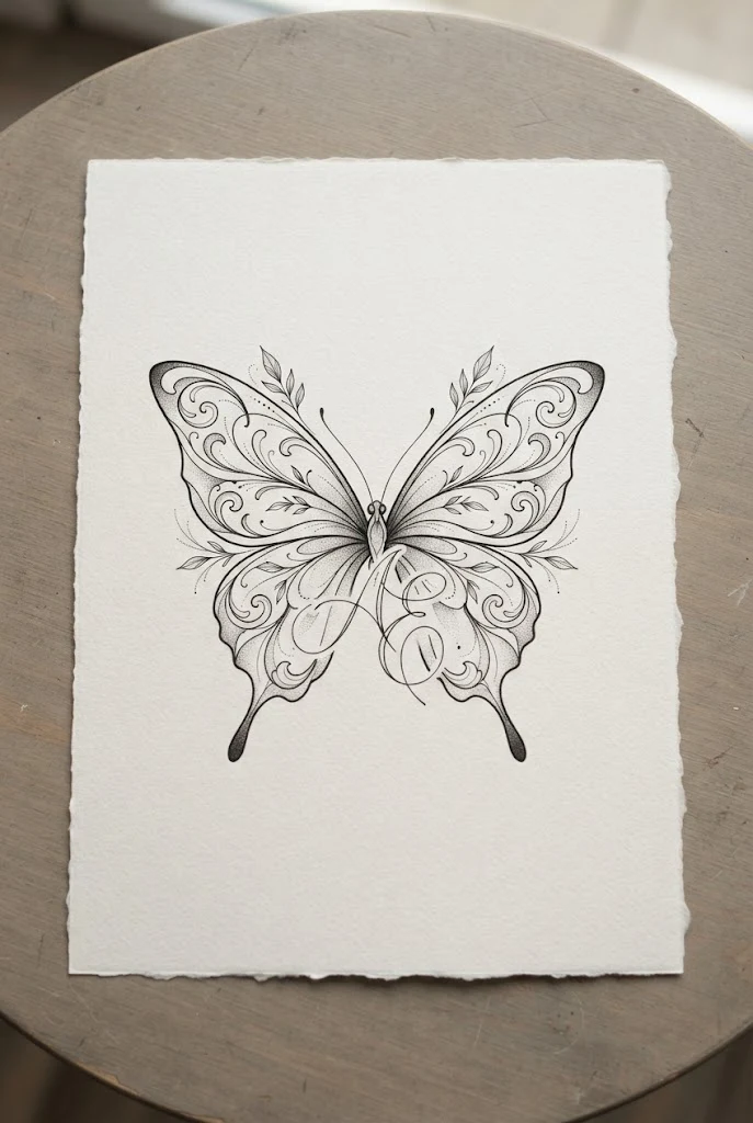 Minimalist Fine Line Monogram Flank — butterfly with initials tattoo style outfit