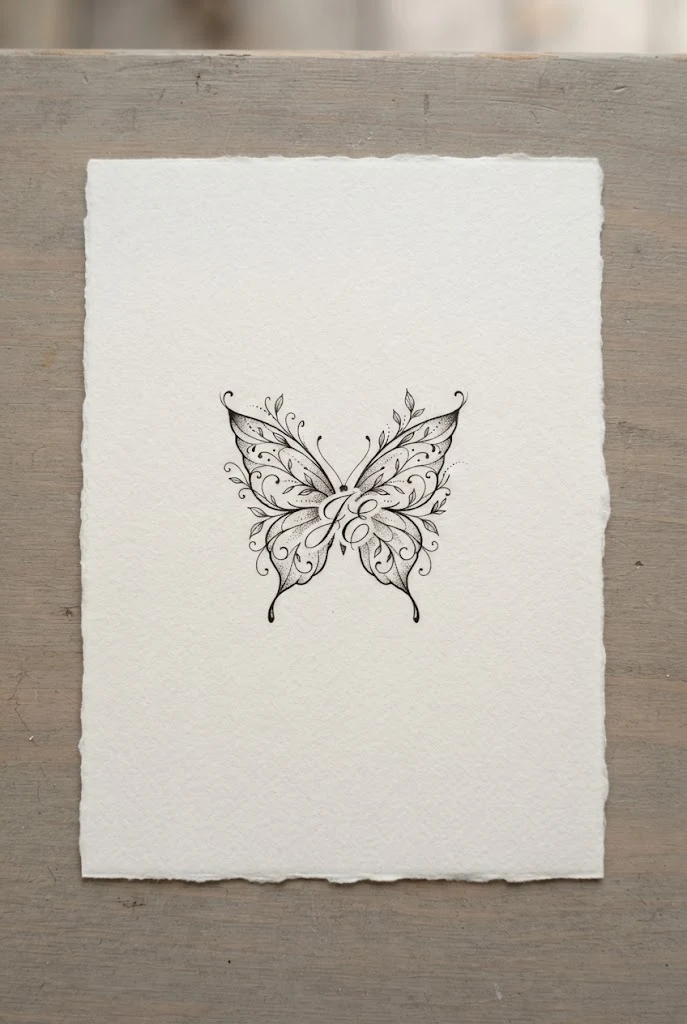 Dainty Micro-Inky Monogram Charm — butterfly with initials tattoo style outfit