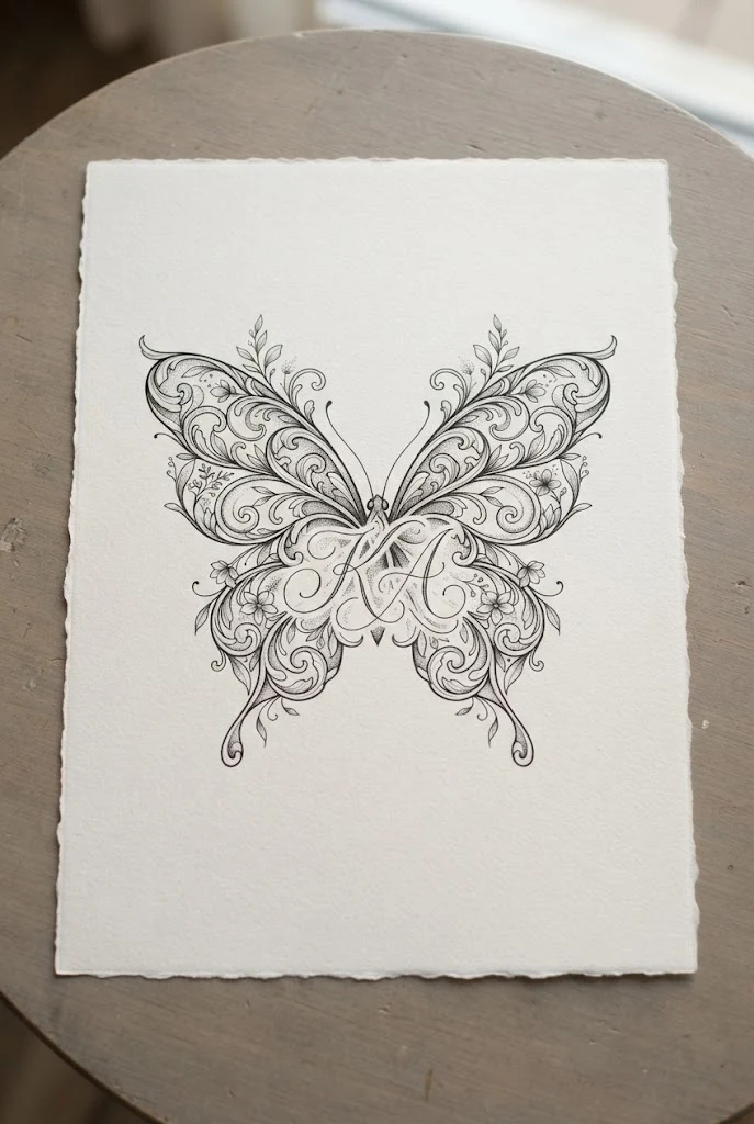 Upper Chest Centerpiece Monogram — butterfly with initials tattoo style outfit