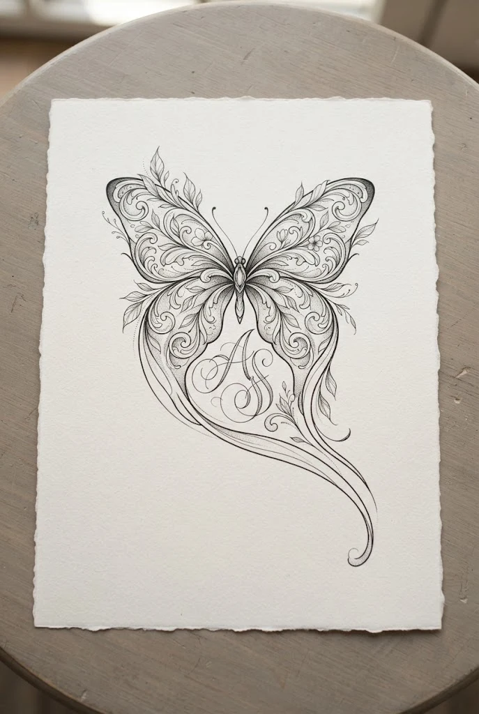 Extended Waistline Wing Sweep Monogram — butterfly with initials tattoo style outfit