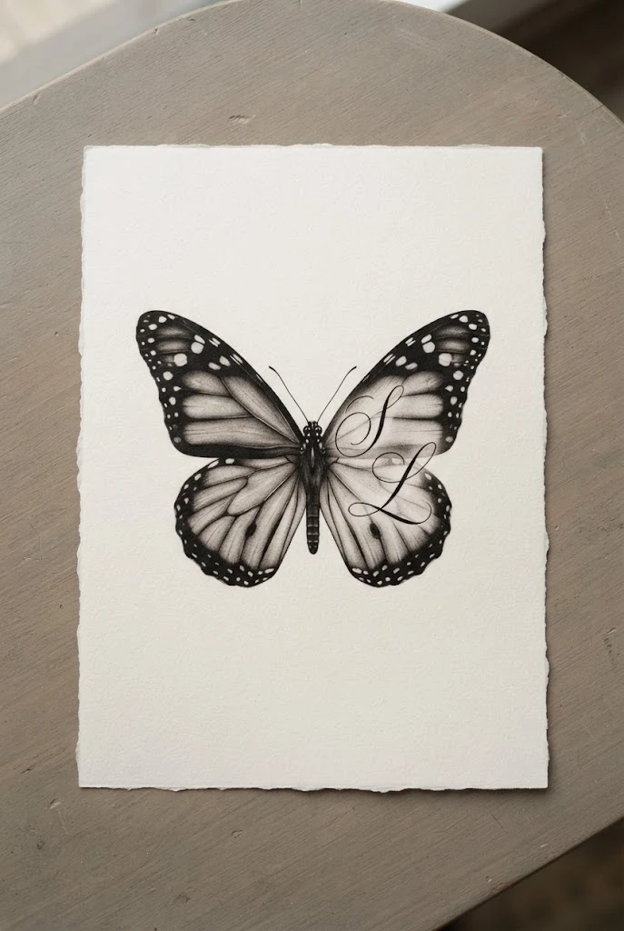 Realistic Monarch Wing Initials — butterfly with initials tattoo style outfit