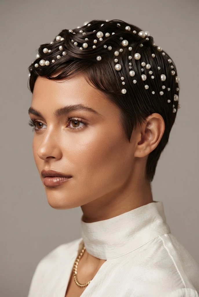 Statement Pearl Embellished Crop — cabello corto peinados aesthetic style outfit