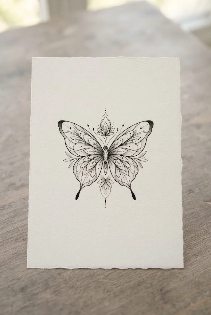 Minimalist Sternum Fine Line Centerpiece — chest butterfly tattoo style outfit