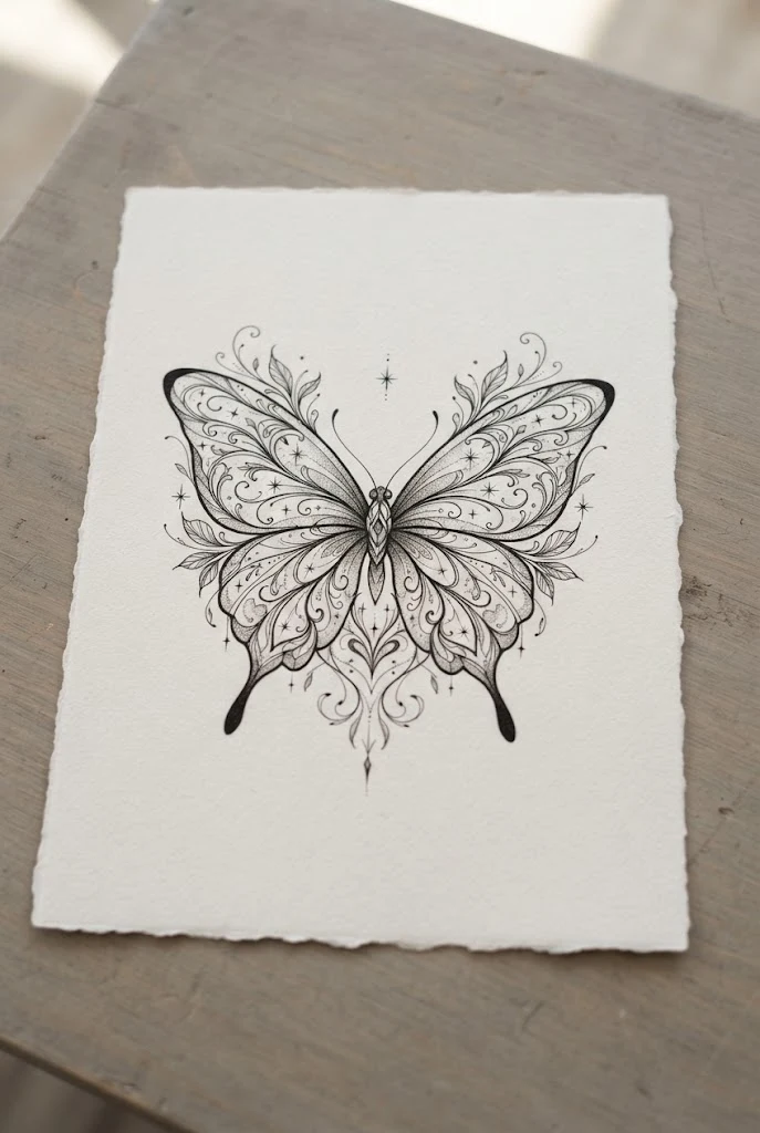 Upper Chest Centerpiece Statement — chest butterfly tattoo style outfit