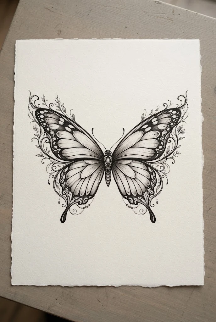 Extended Collarbone Wing Sweep — chest butterfly tattoo style outfit