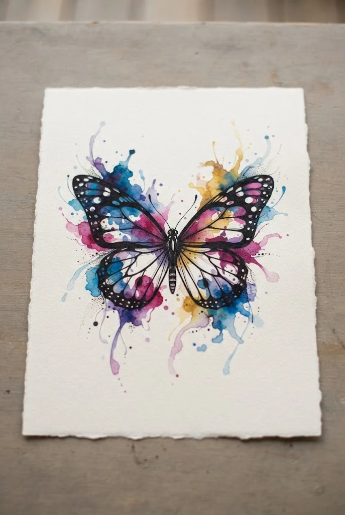 Watercolor Splash Sternum Statement — chest butterfly tattoo style outfit