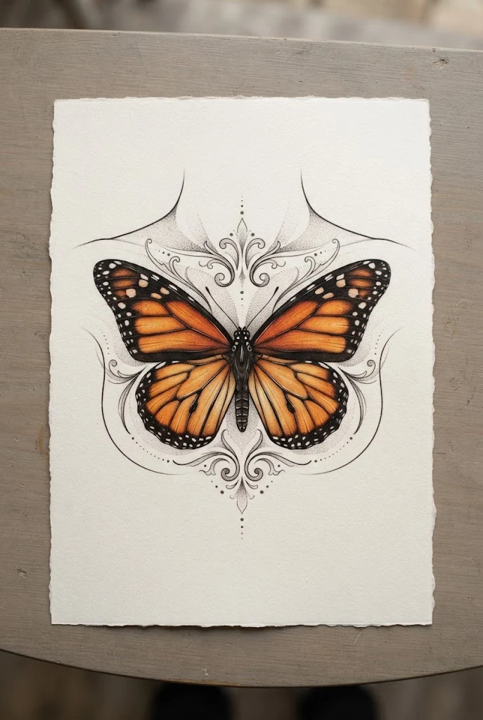 Realistic Monarch Chest Piece — chest butterfly tattoo style outfit