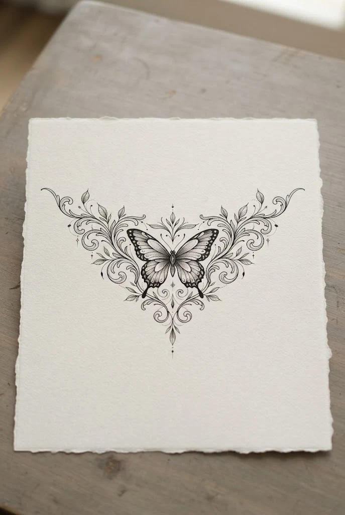 Symmetrical Collarbone Spread — chest butterfly tattoo style outfit