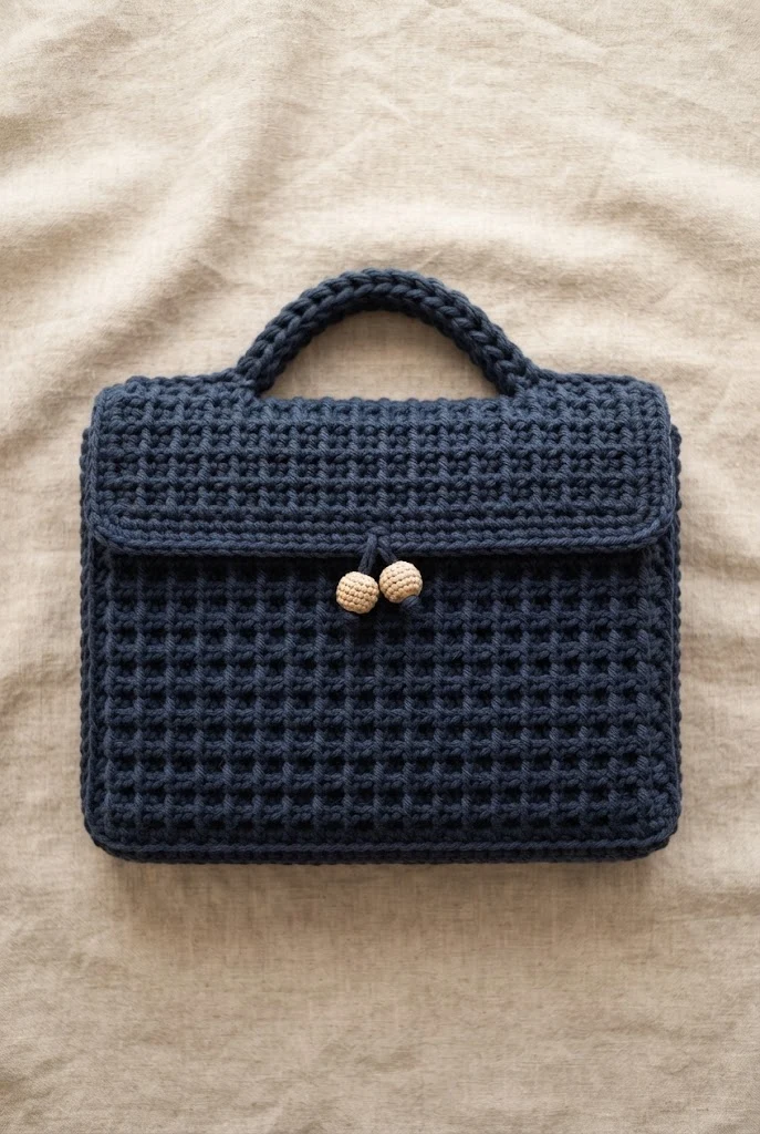 Navy Blue Waffle Stitch Briefcase — chunky crochet bag pattern free