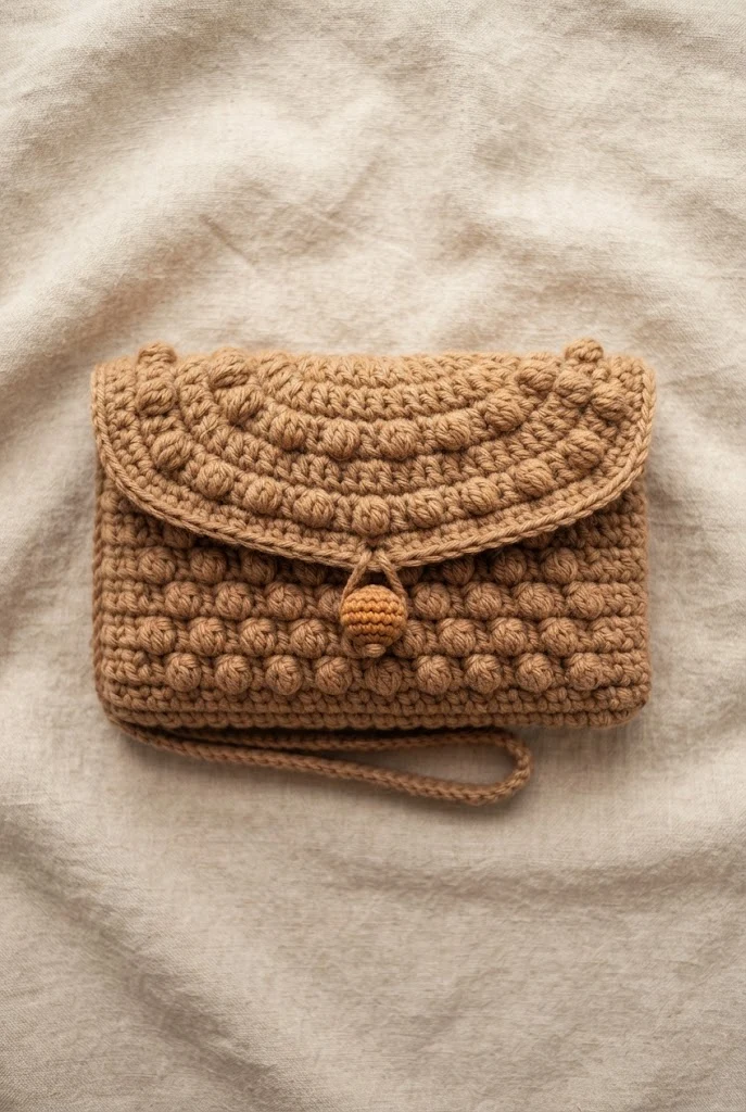 Caramel Bobble Flap Clutch — chunky crochet bag pattern free