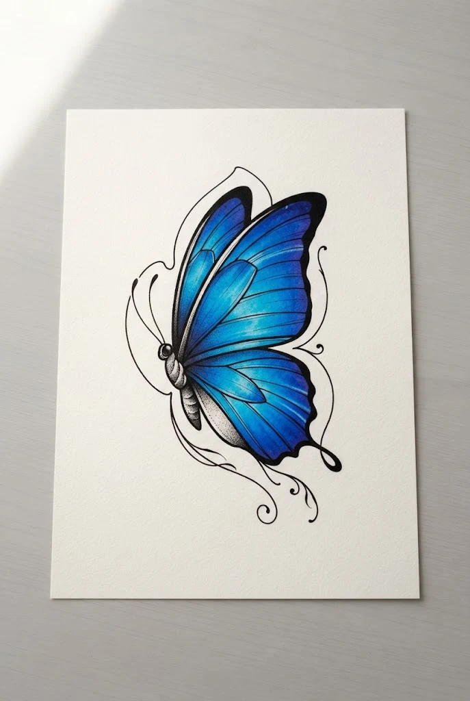 Neon Electric Blue Morpho Masterpiece — colourful butterfly tattoo style outfit