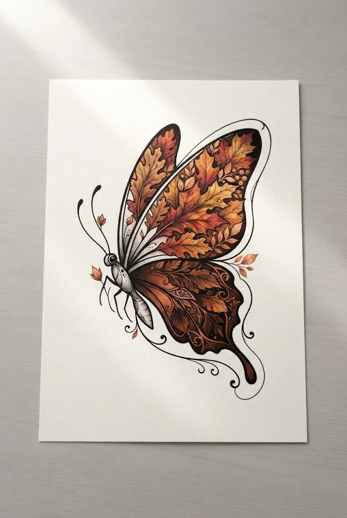Autumn Amber and Copper Leaf Fusion — colourful butterfly tattoo style outfit