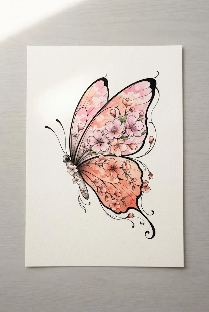 Spring Blossom Pink and Peach Hybrid — colourful butterfly tattoo style outfit