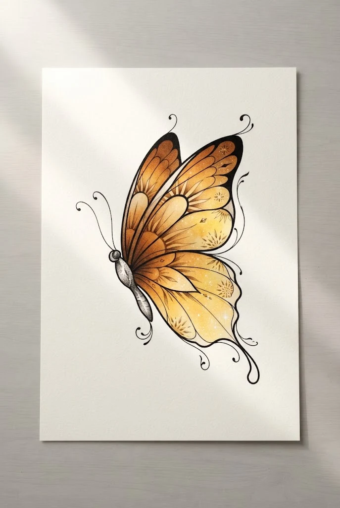 Citrine Yellow and Warm Ochre Glow — colourful butterfly tattoo style outfit