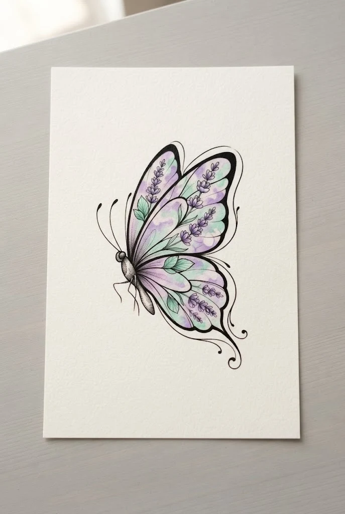 Dainty Pastel Lavender and Mint Miniature — colourful butterfly tattoo style outfit