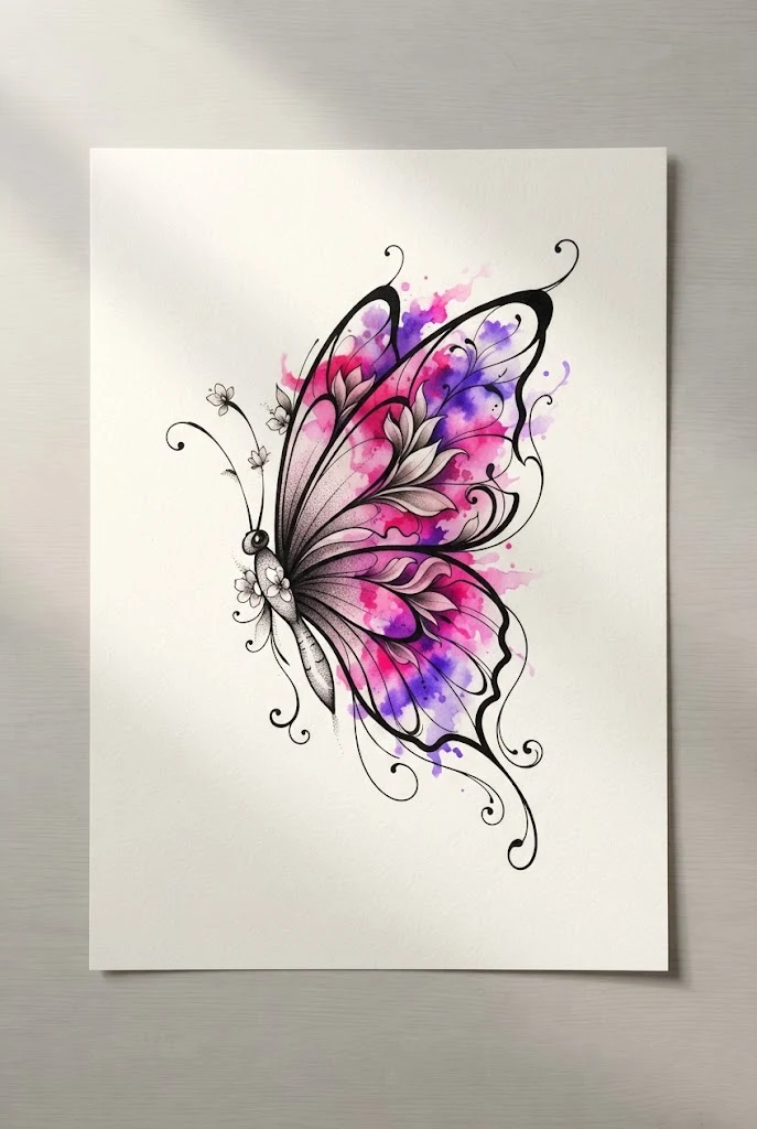 Watercolor Splash and Magenta Dream — colourful butterfly tattoo style outfit