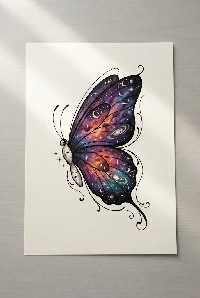 Cosmic Nebula Star-Filled Wing Art — colourful butterfly tattoo style outfit