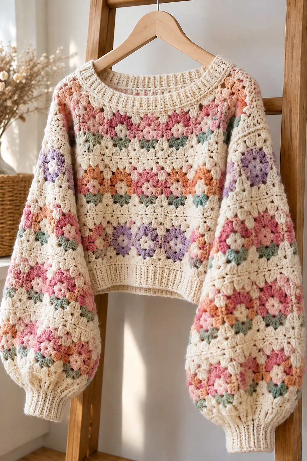 Balloon-Sleeve Crochet Sweater — cool crochet sweater style outfit