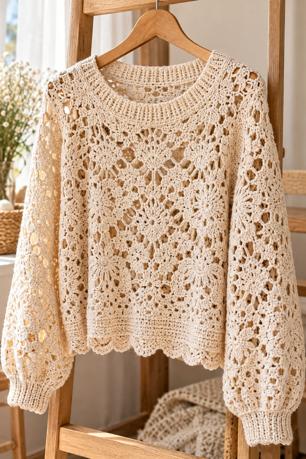 Lace-Detail Crochet Sweater — cool crochet sweater style outfit