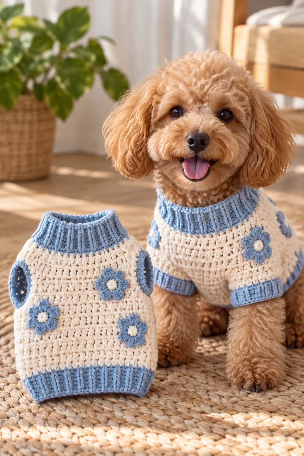 Matching Mini Crochet Dog Sweater — cool crochet sweater style outfit