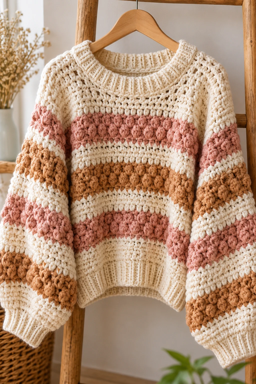 Chunky Textured Crochet Sweater — cool crochet sweater style outfit