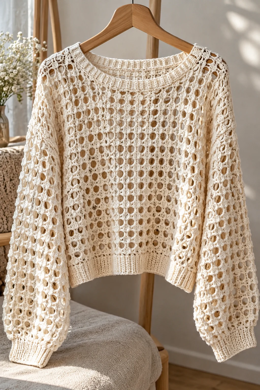 Openwork Mesh Crochet Sweater — cool crochet sweater style outfit