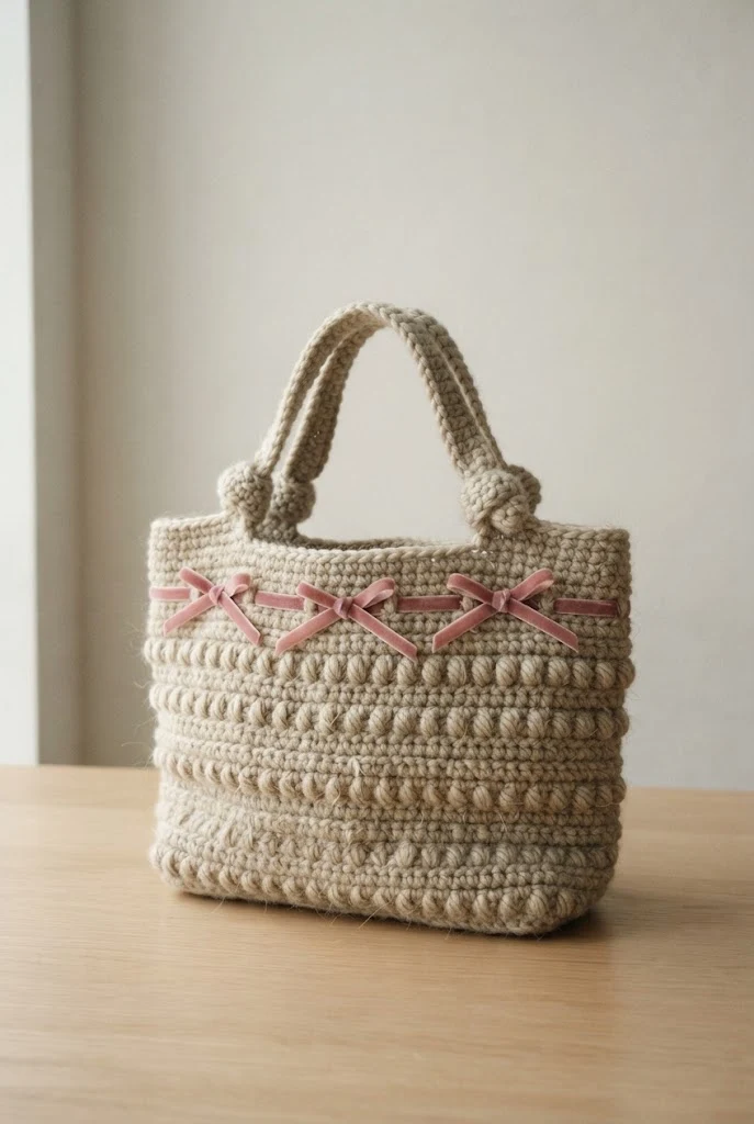 Velvet Ribbon Bow Tote — coquette crochet bag style outfit