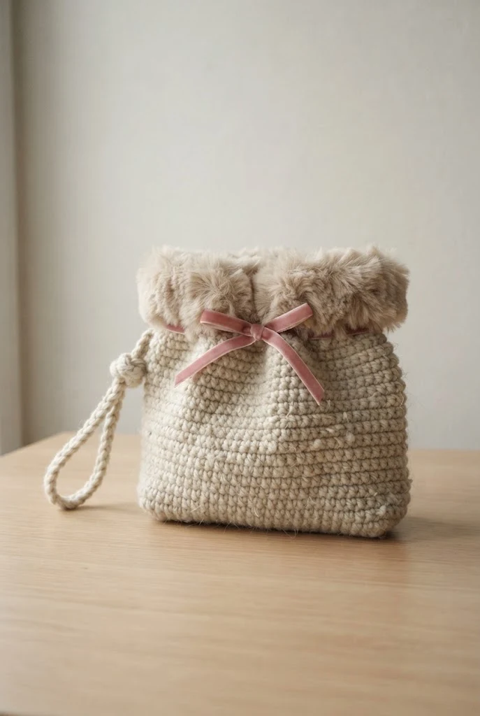 Fluffy Trimmed Winter Pouch — coquette crochet bag style outfit