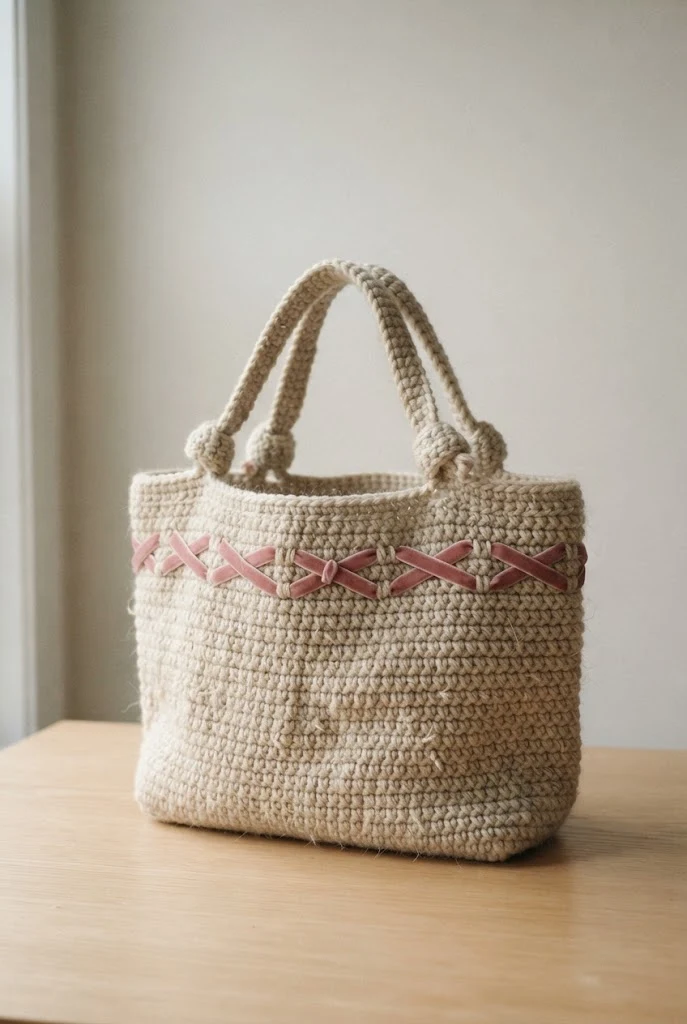 Ribbon-Laced Market Tote — coquette crochet bag style outfit