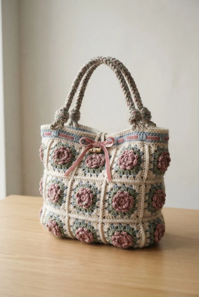 Vintage Rose Motif Bag — coquette crochet bag style outfit
