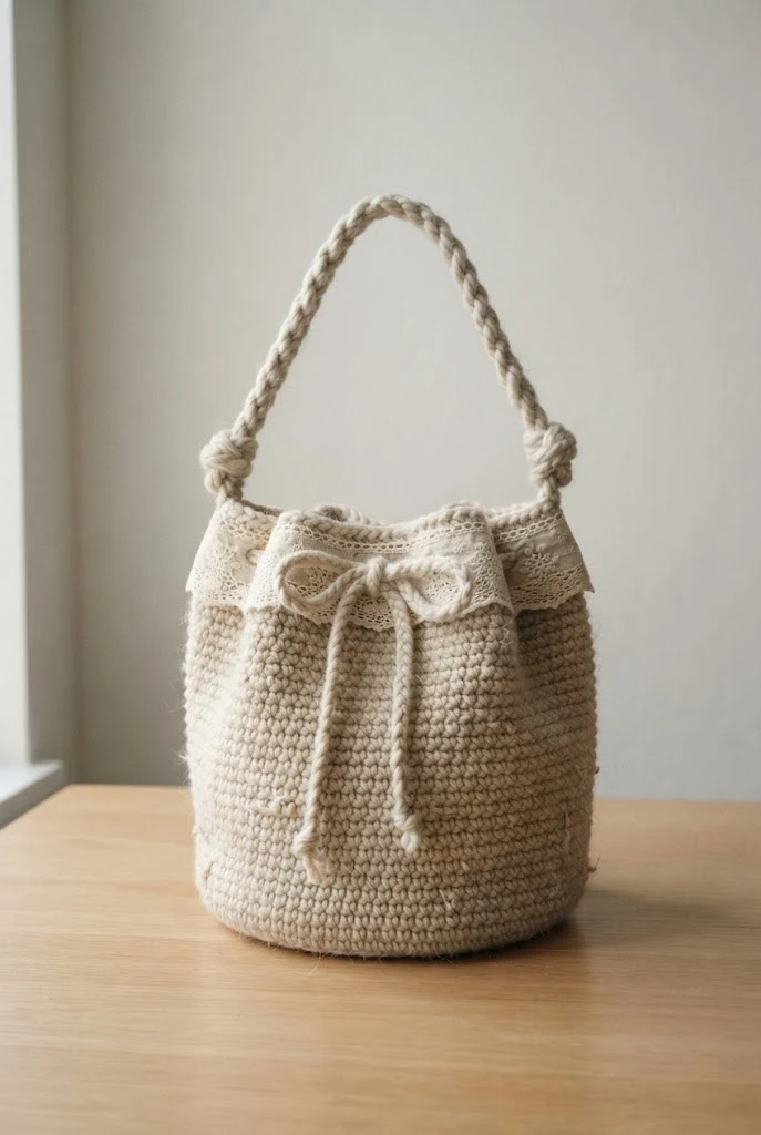 Cream Lace-Trimmed Bucket Bag — coquette crochet bag style outfit