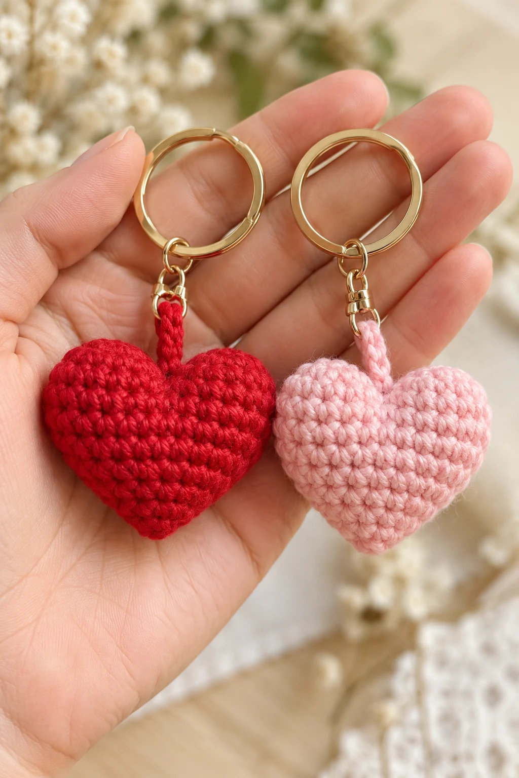 Matching Mini Heart Crochet Keychains — couple crochet keychain ideas style outfit