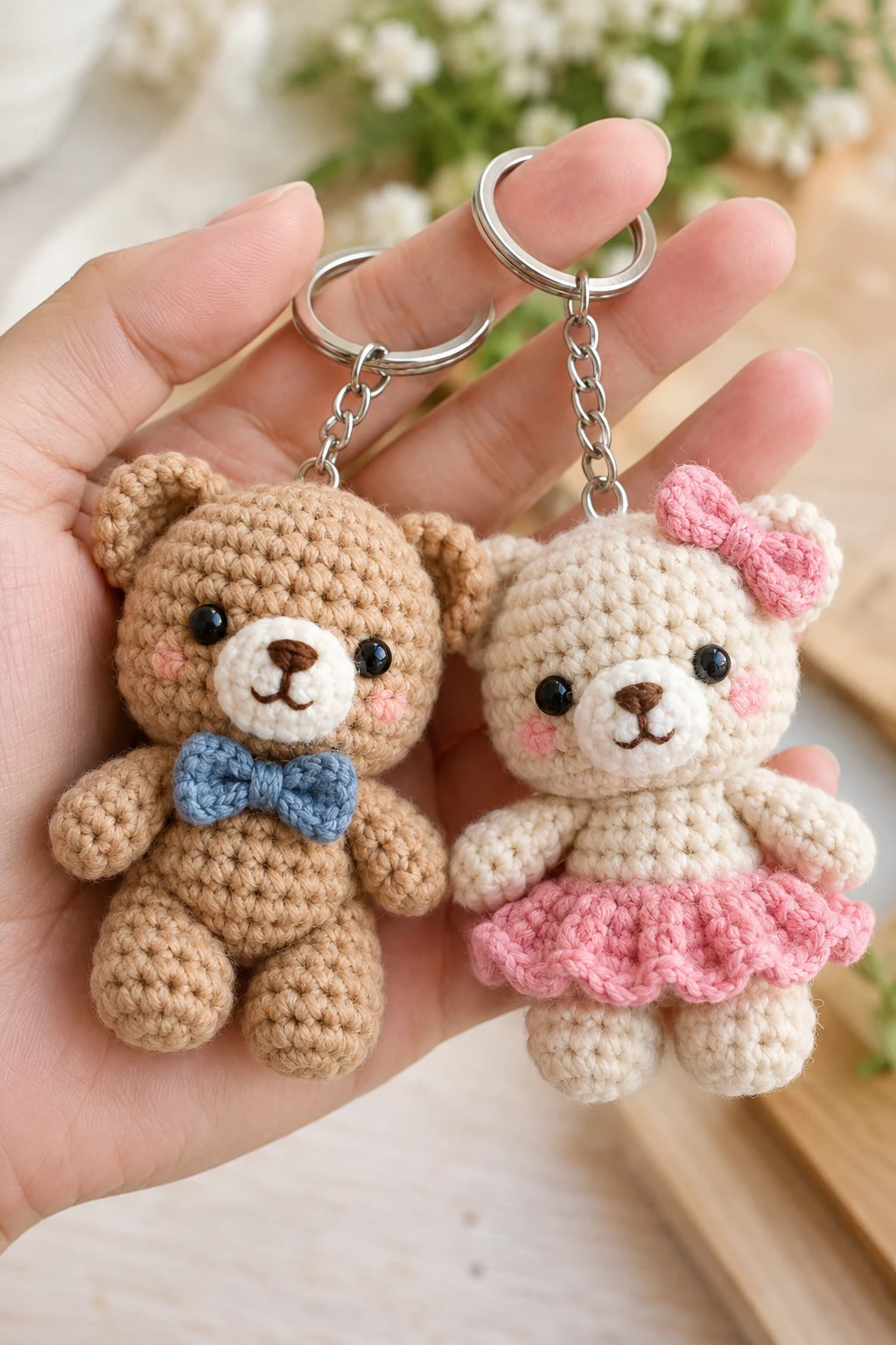 Matching Teddy Bear Couple Keychains — couple crochet keychain style outfit