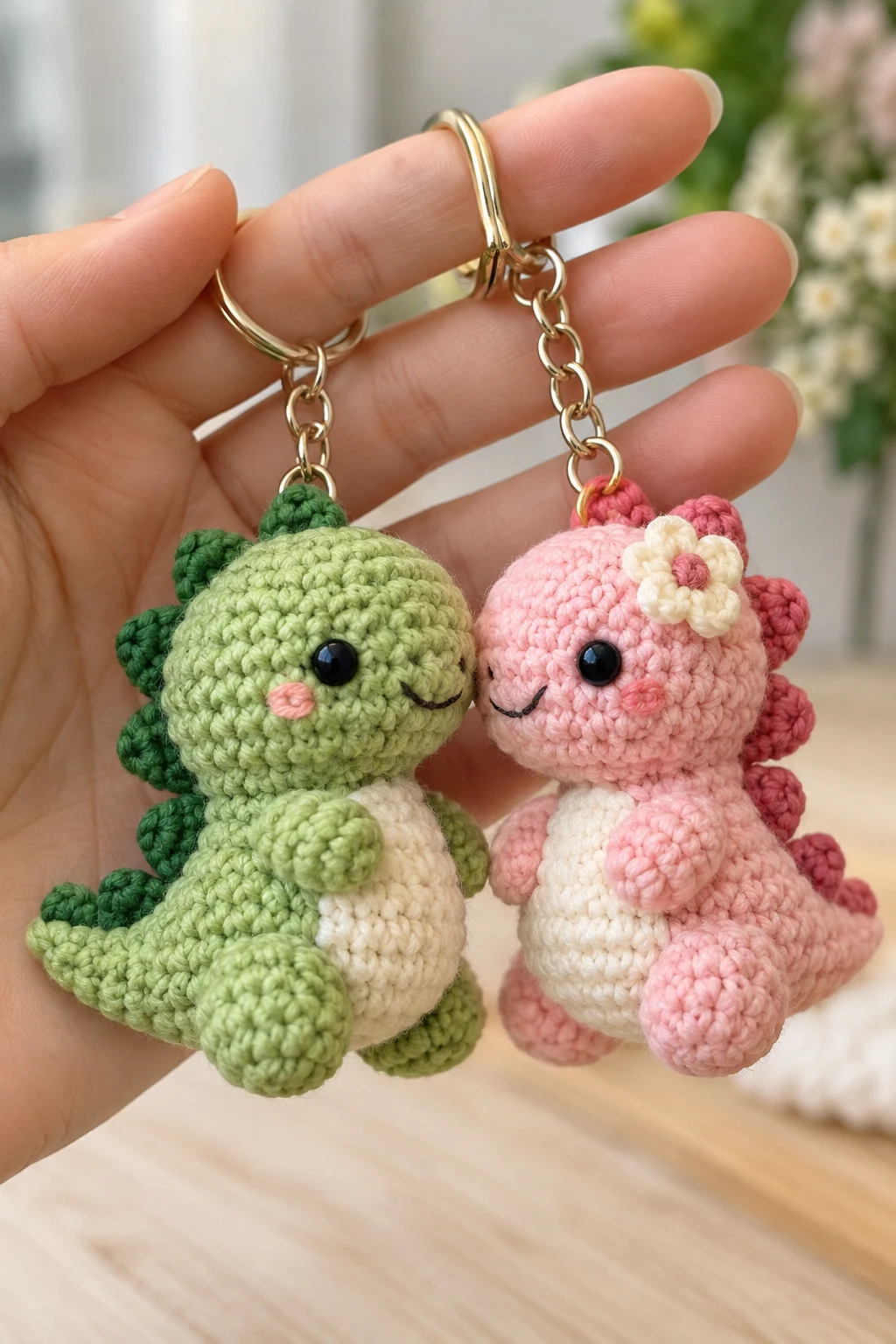 Mini Dinosaur Couple Crochet Keychain — couple crochet keychain style outfit
