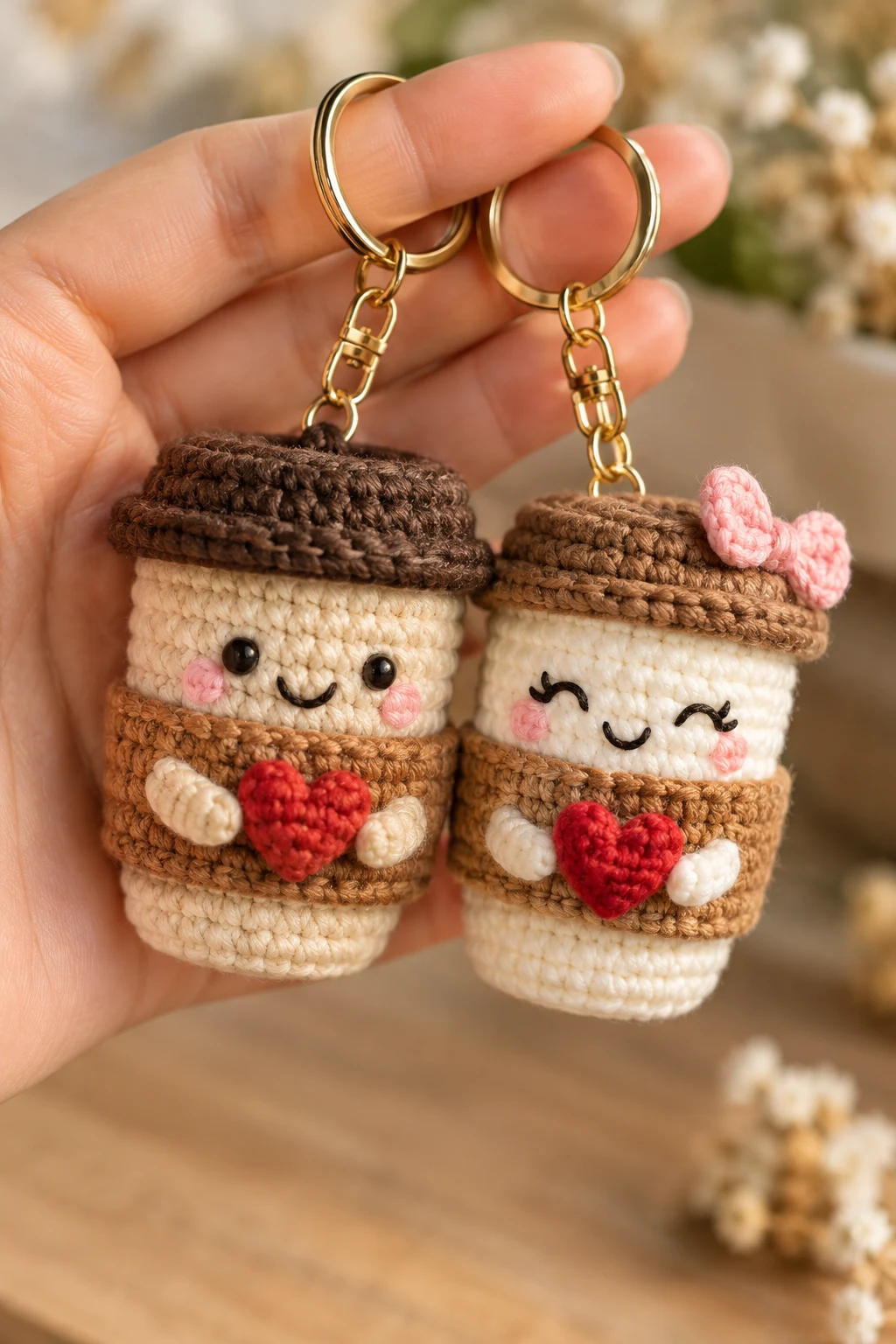 Crochet Coffee Cup Couple Keychains — couple crochet keychain style outfit