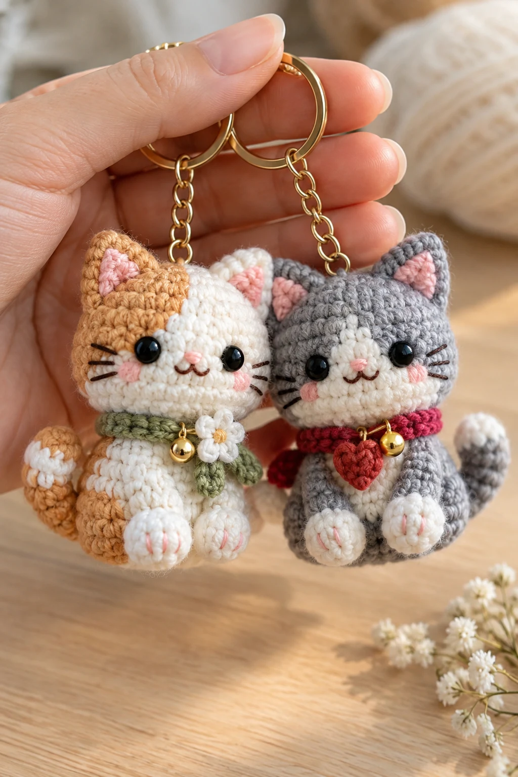 Crochet Cat Couple Keychains — couple crochet keychain style outfit