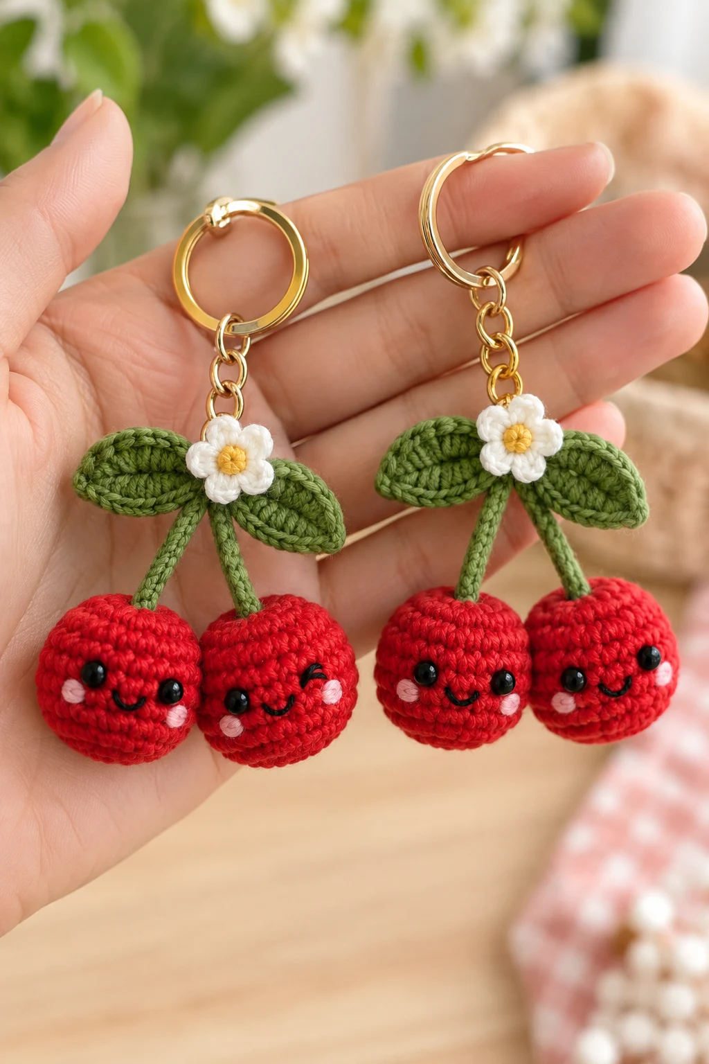 Matching Cherry Couple Keychains — couple crochet keychain style outfit