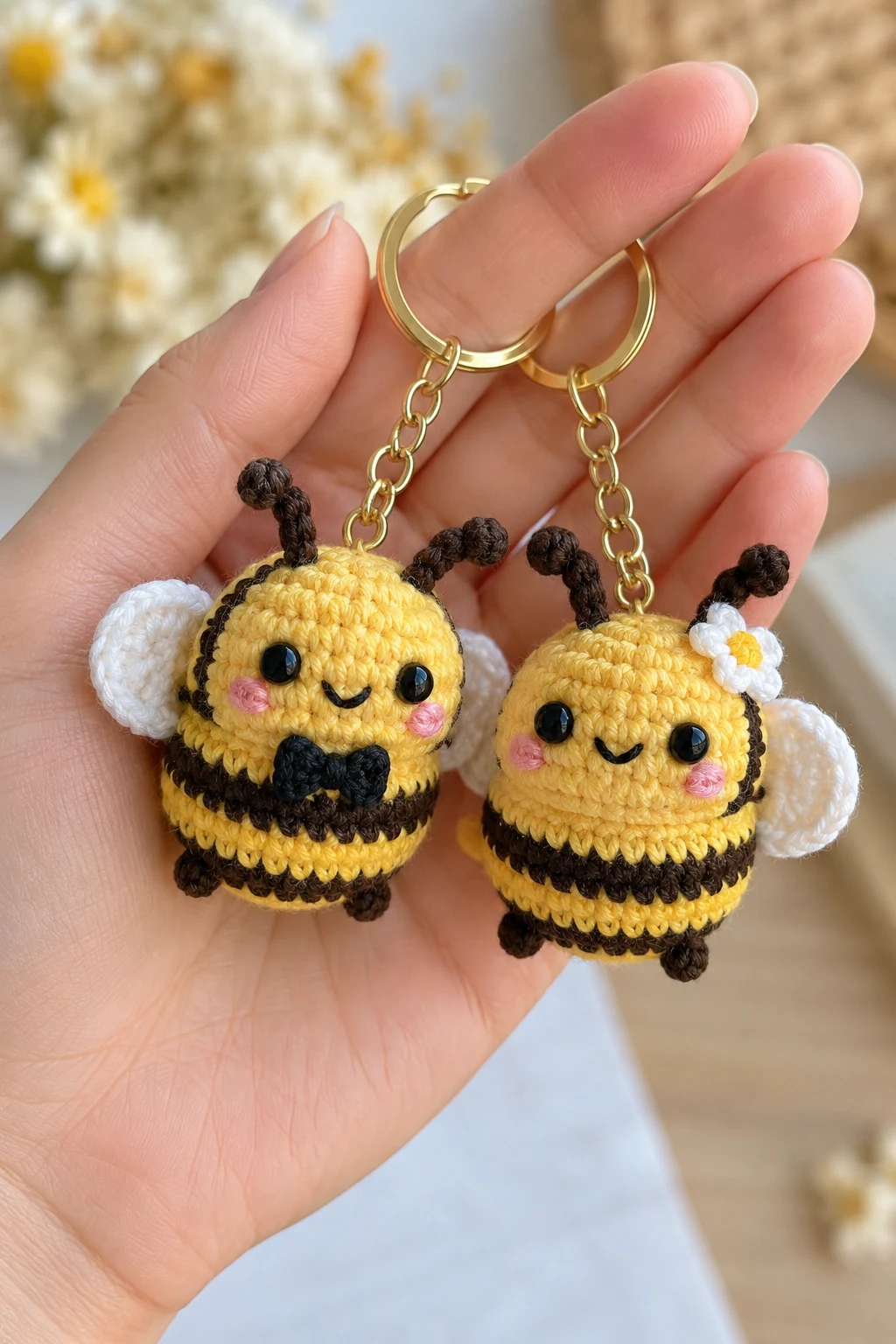 Crochet Bee Couple Keychains — couple crochet keychain style outfit
